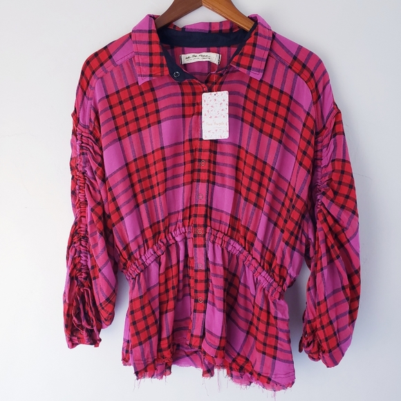Free People Pacific Dawn Plaid Button Shirt Top - Picture 3 of 8